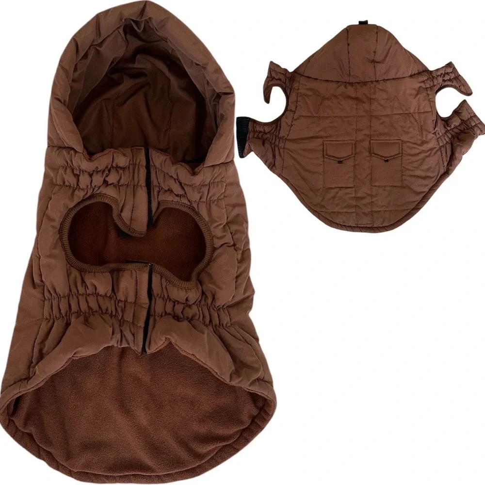 Adorable Dog Coat Hooded Puffer Parka Jacket Coat Brown Dog Size Medium